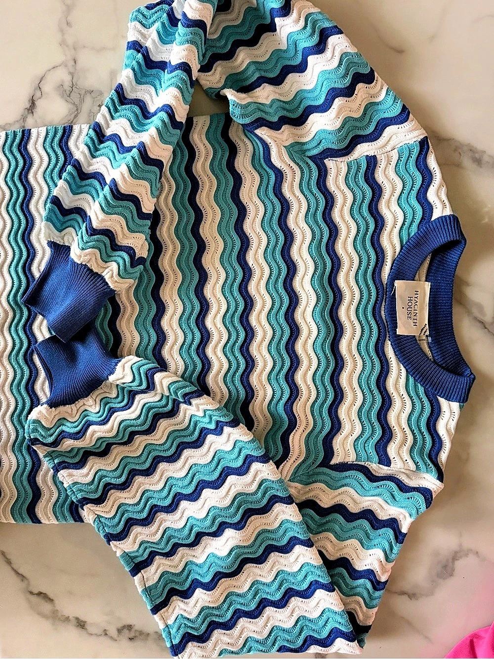 Tuckernuck hyacinth house new Wavy Knit Crewneck Sweater in Blue & White